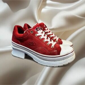 Y2K Style Skechers Heartbeats Softy Red Suede Platform Sneaker Heels – Size 7